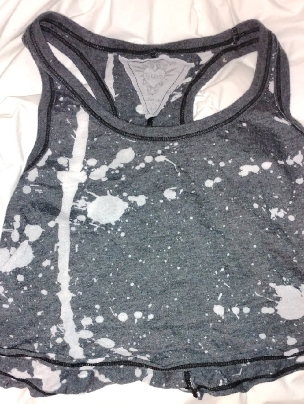 Gray Paint-Splatter Racerback Crop Top